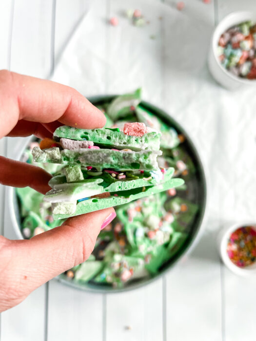Stacked pieces of white chocolate bark