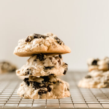 cookies and cream cookies stacked up