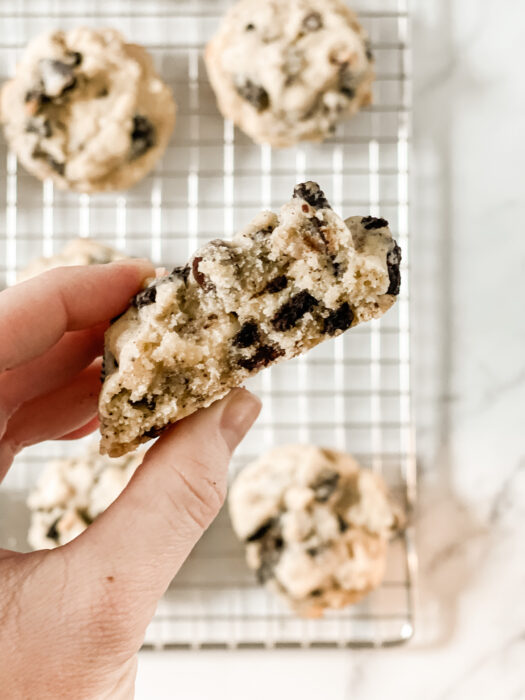 cookies and cream cookie cut in half