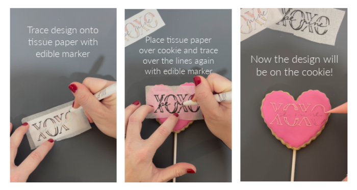 step by step pictures on how to trace designs onto cookie