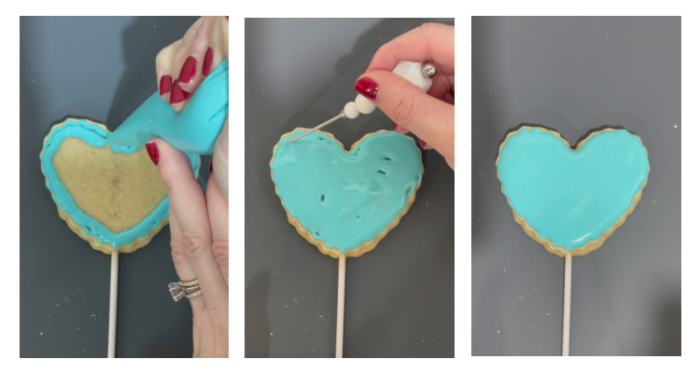 step by step picture sequence of how to decorate cookie with royal icing