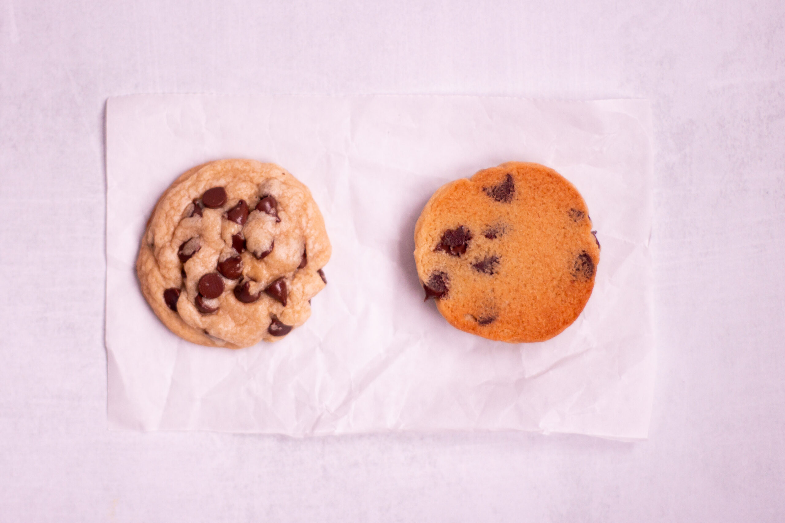 top and bottom of chocolate chip cookies after baking