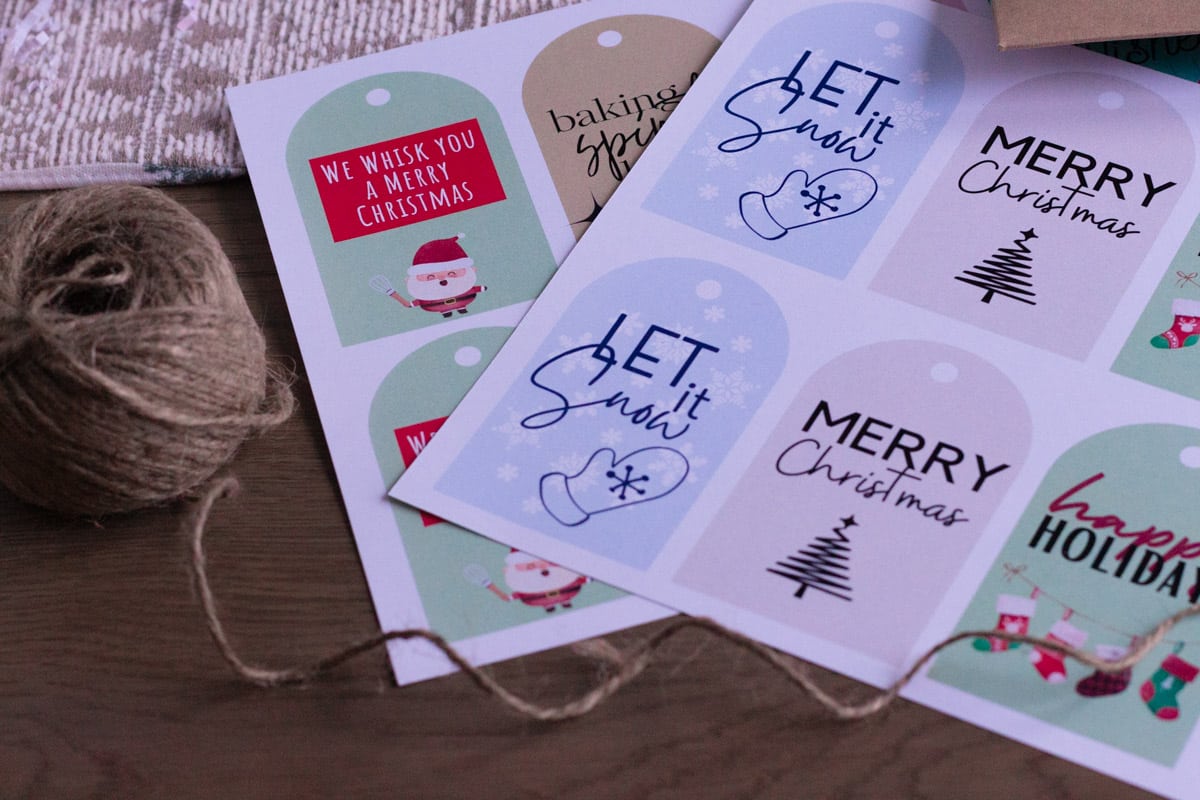 Print outs of the Christmas cookie tags with a ball of twine