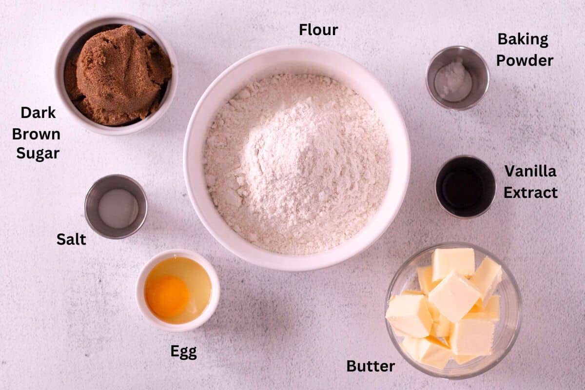 Ingredients for brown sugar cut out cookies.