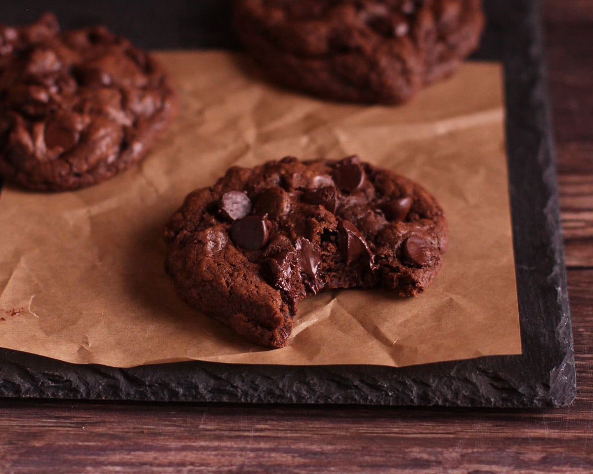 Chocolate cookie on tray.